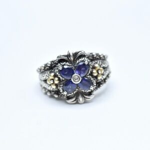 Barbara Bixby Floral Iolite Ring Sterling Silver 18K Gold